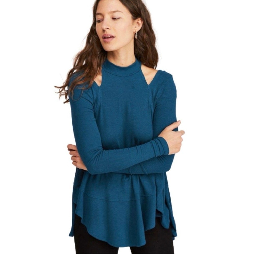 Free People Downtown Girl Tunic Knit Blouse Teal S | Casual Boho